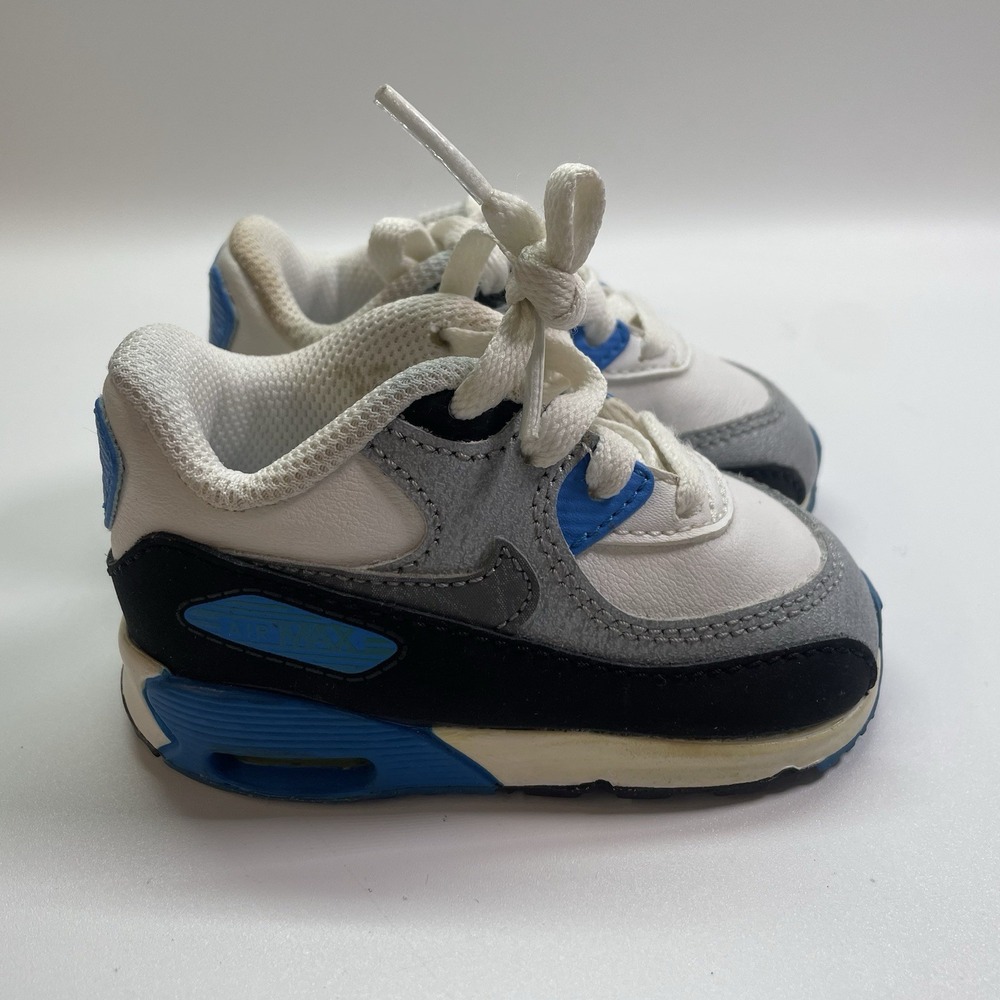 2015 Nike Air Max 90 Leather White Photo Blue TD Toddler 724823-101 sz 4C